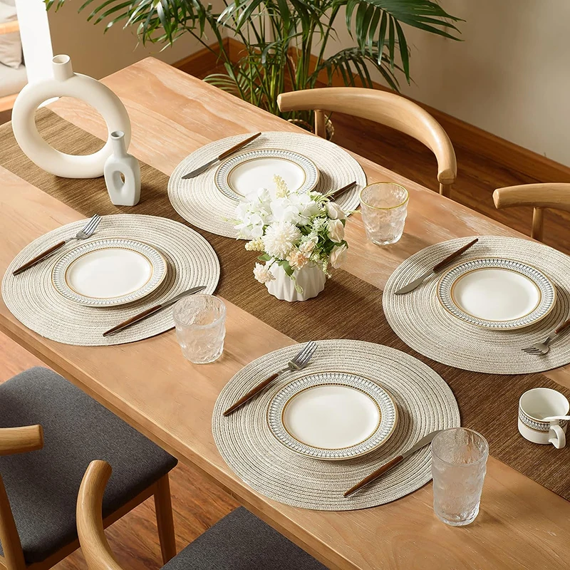 Eco-Friendly Beige Bamboo Tablemat 6pcs Heat Resistant Cotton Place Mats for Dining Table Wedding Use Paper Material