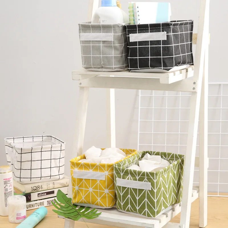 High Quality Home Collapsible Foldable Cotton and linen Cosmetics, Sundries Slim Storage Basket