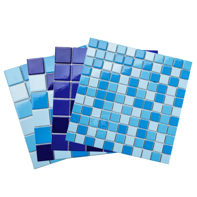 Wall Mosaic Tile Mix Blue Color Glass Blended Designs Tiles for Swimming Pool Tiles