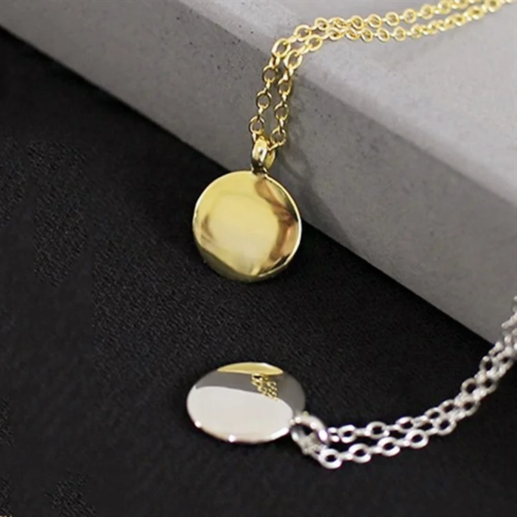 Sterling silver 925 jewellery 18k Gold Vermeil Blank Disc Pendant Necklace For women