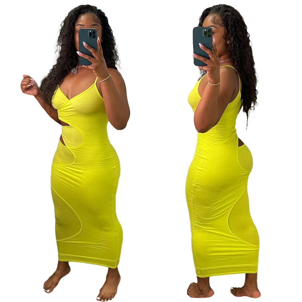 EB-2022 new041710    Hollow Out Women Summer New Sleeveless Dress Halter Bodycon Casual Midi Cotton Dress 2022 new21 Women Clothing
