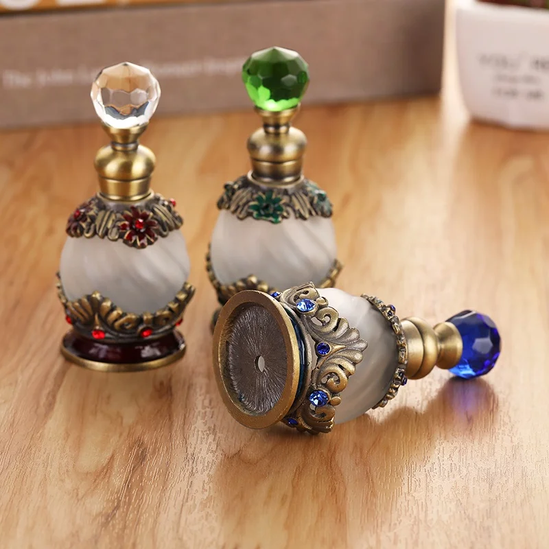 15ml European Middle East Dubai Patented Metal Flower Perfume Bottle Glass Essential Oil Attar Bottle Factory Outlet#81141S.B