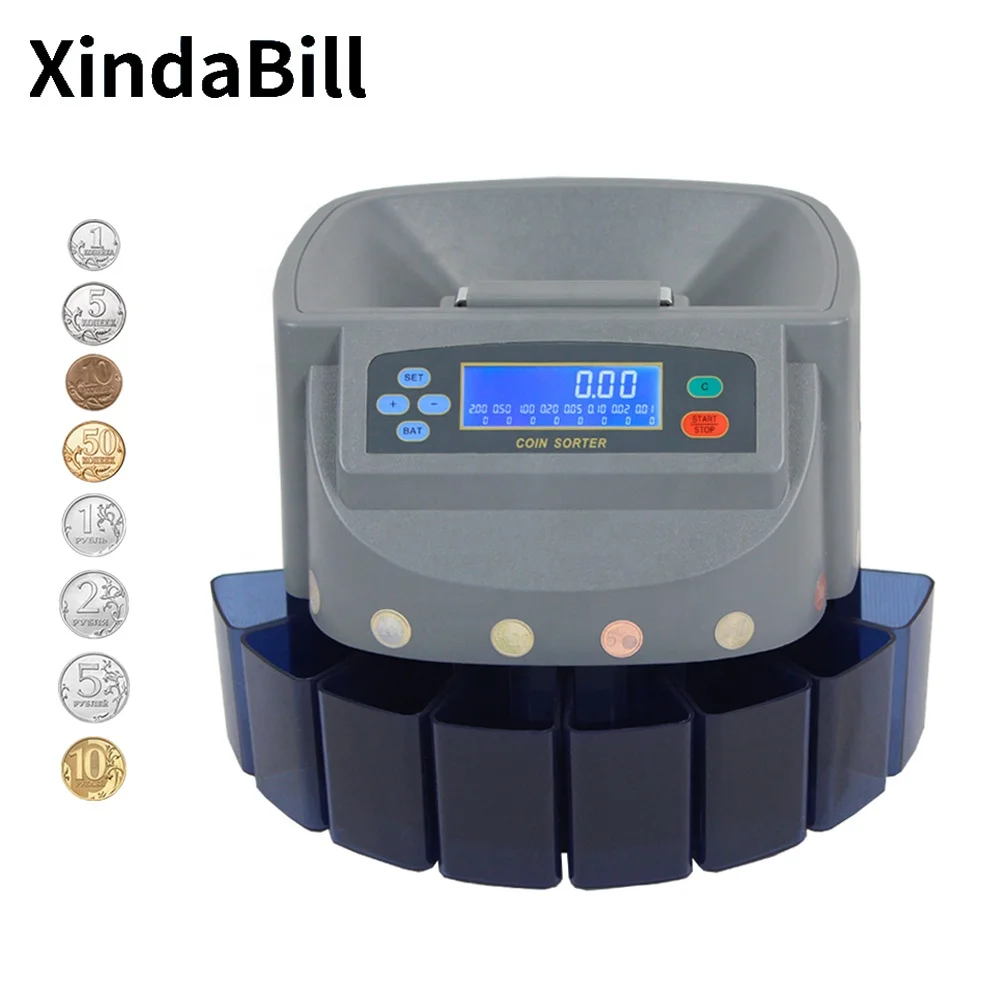Russia Coin Counter Machine Automatic RUB Coin Sorter Bank Equipment Coin Bin and LCD Display