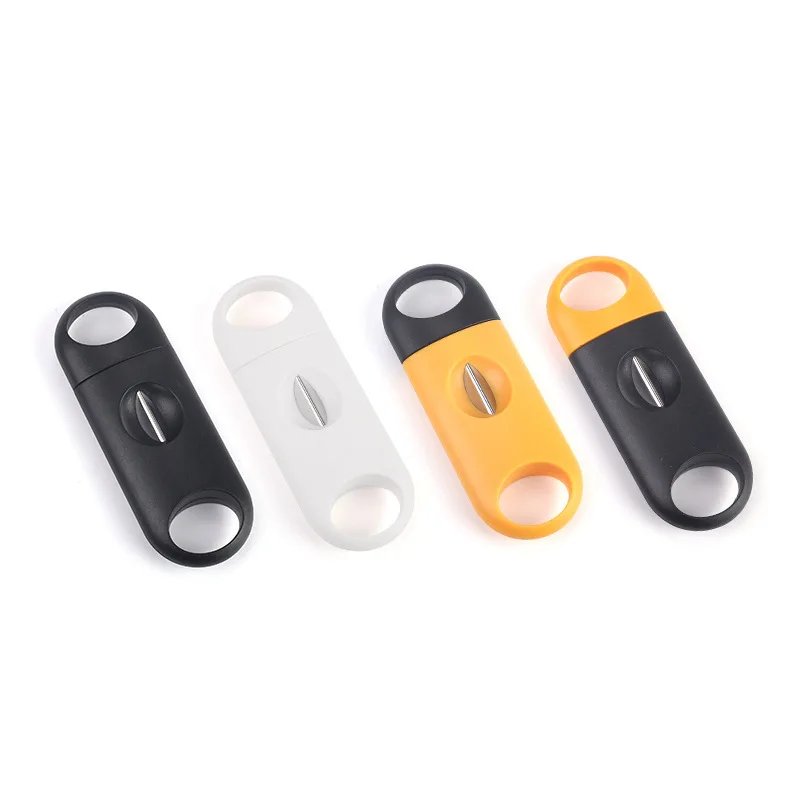 JUJI премиум портативный путешествие Пользовательский логотип печать сигар аксессуары пластиковые двойное лезвие V Cut Форма Сигара