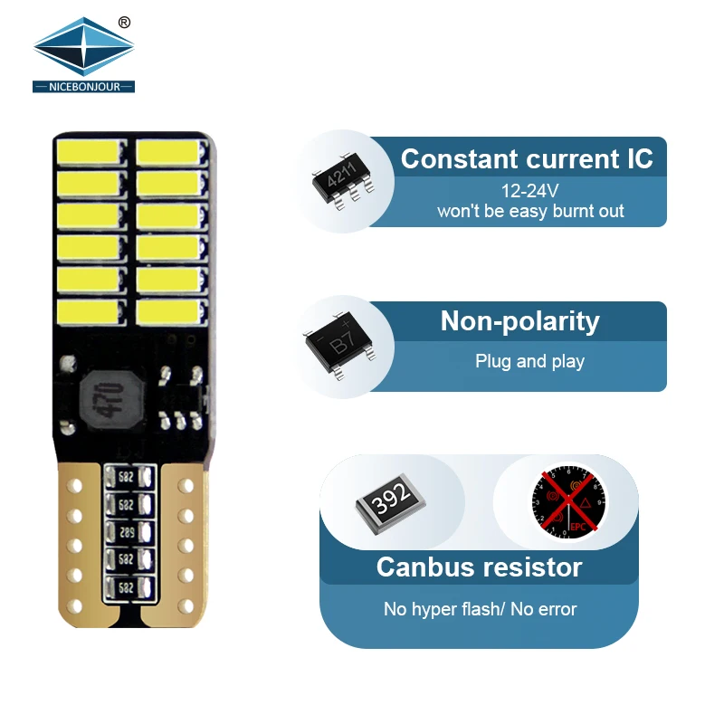 Factory wholesale LED T10 LED bulbs T10 led canbus w5w 194 4014 24smd for car 12V