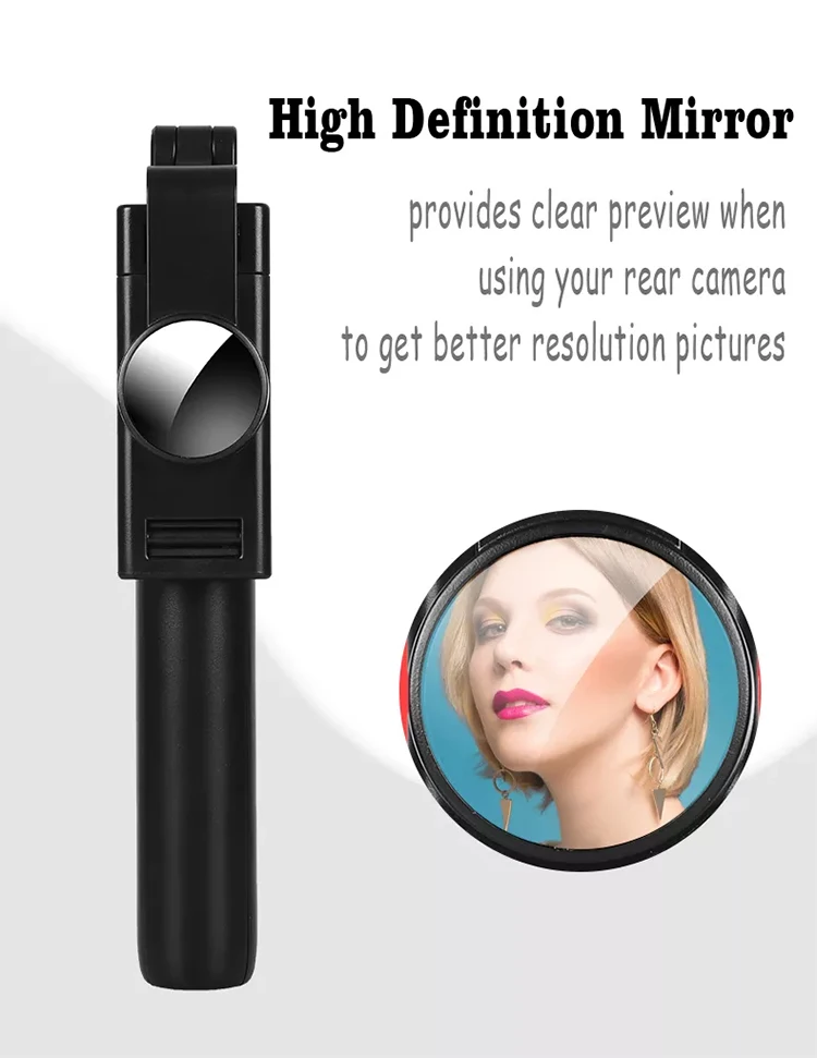 Hot Sale K10 Universal 360 Degree Rotatable with Tripod Bendable Black Mirror remote control Smartphone Phone fold Selfie Stick