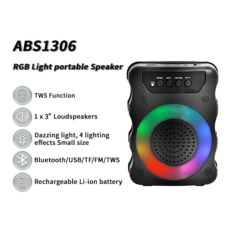 ABS1306 оптовая продажа портативная Светодиодная лампа с эффектом пламени свет для сцены и вечеринок резонирующей коробки Mp3 плеер беспроводной Bt мини синий