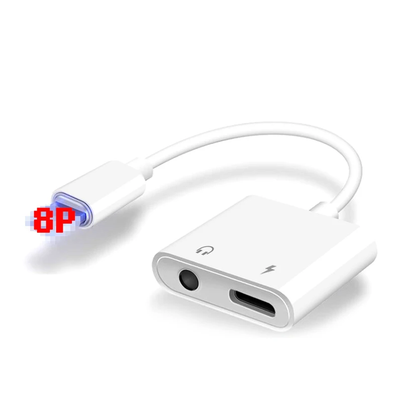 Factory price 2 in 1 8pin to 3.5mm AUX Audio Fast Charger Splitter For iPhone 11 XS XR X