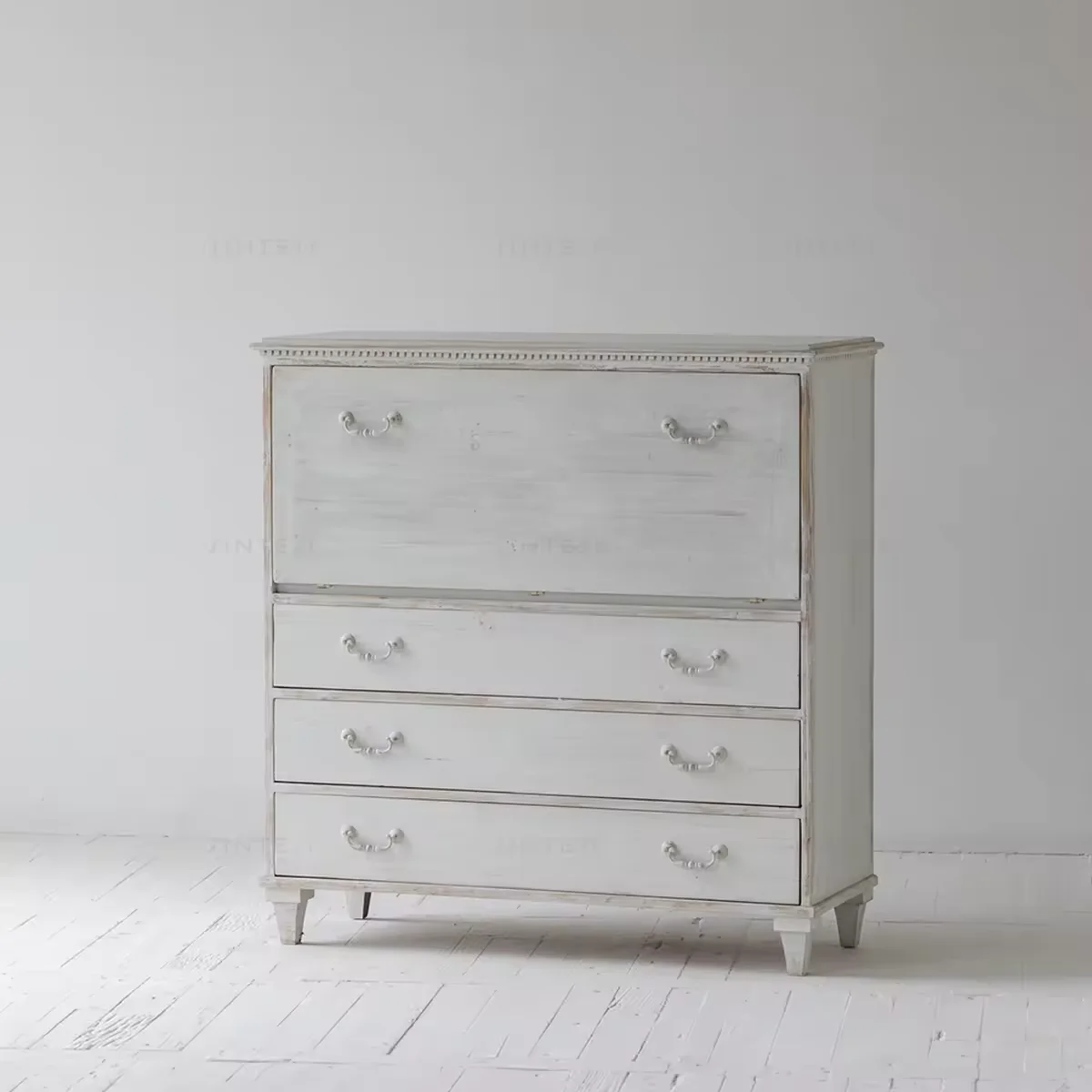 Contemporary European Vintage French Furniture Recycled Pine Wood and Steel White Kitchen Cabinets for Living Room Hall Storage