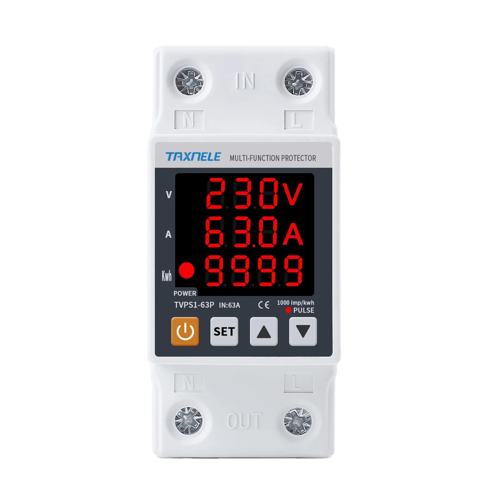 63A 230V 3IN1 дисплей Din rail Регулируемая Накладные наушники пониженного напряжения от перенапряжения переменного тока реле перегрузки по току защиты кВтч измеритель мощности Ватт