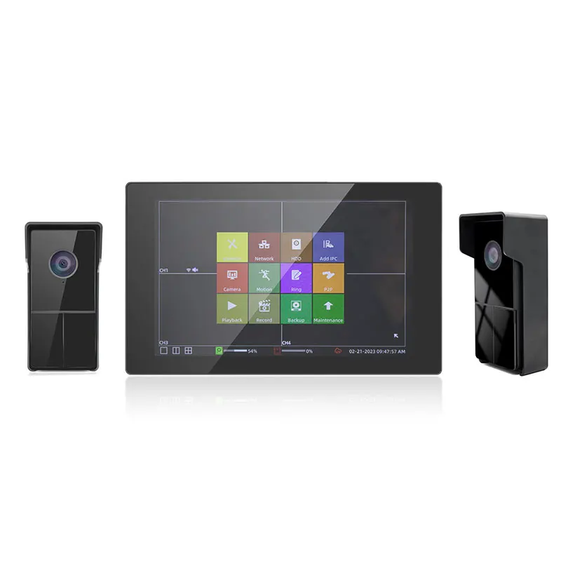 10 Inch Video Door Phone Doorbell Intercom Kit 2-camera 1-monitor Night Vision with 1000TVL Camera support  H.264 /H.265 video