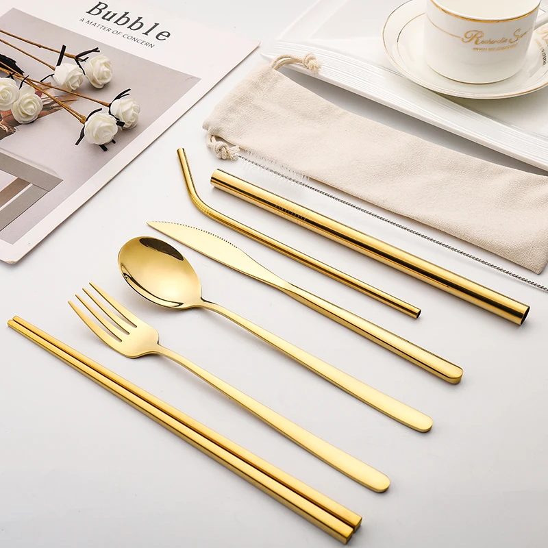 Wholesale 7Pcs Stainless Steel Gift Flatware Set  portable Travel Cutlery Set