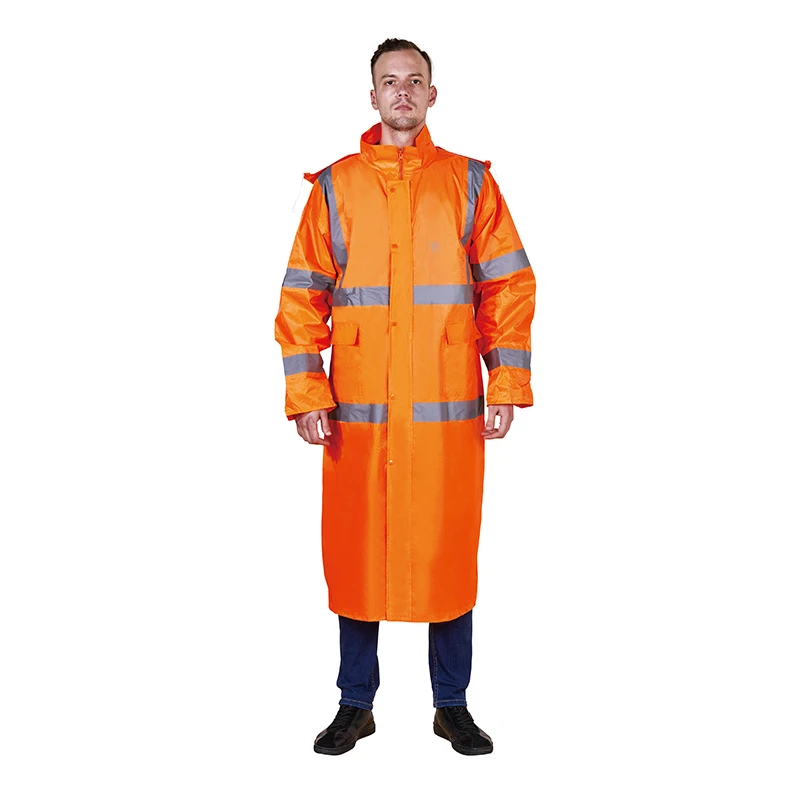 RR020-O LIght Weight  Polyester/PVC Hooded One Piece Rain Wear Safety Rain Suits with Reflective Tape