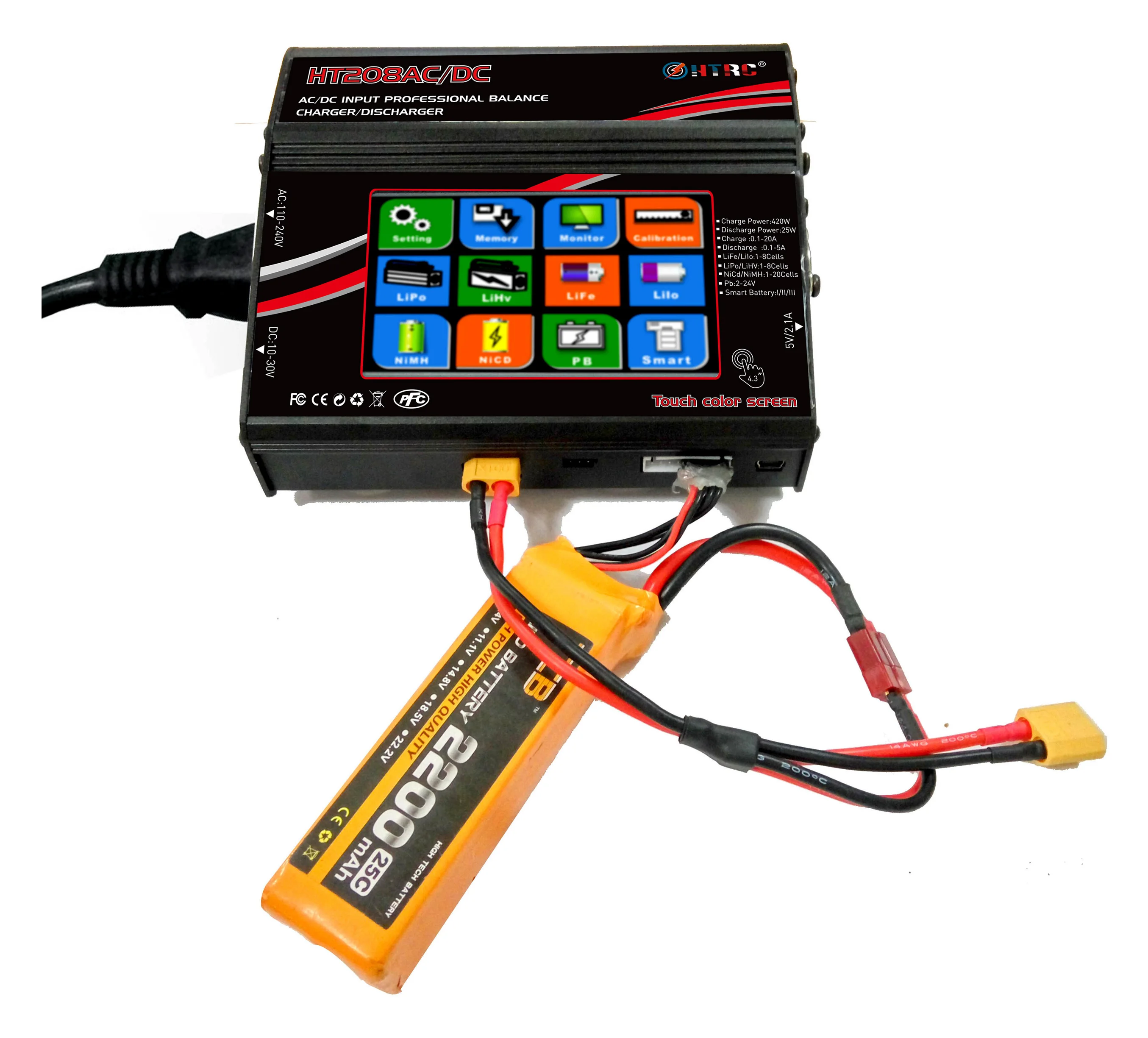 HTRC HT208 AC DC 420 Вт 20A ЖК сенсорный экран баланс зарядногоразрядного устройства для детей возрастом от 1 до 8 лет s литий-ионным LiPo LiFe LiHV-гидридных и никель-кадмиевых типов аккумуляторов NiM PB зарядки аккумулятора