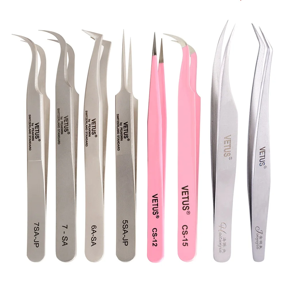Оптовая продажа, пинцет для наращивания ресниц, розовые пинцеты VETUS, антистатический прочный и долговечный Пинцет для ресниц с высоким уровнем ESD