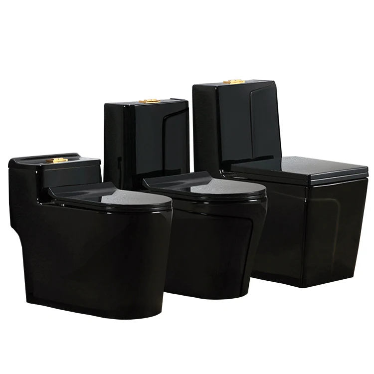 Black color modern bathroom water closet floor wc S trap porcelain toilet bowl set one piece ceramic sanitary ware black toilet
