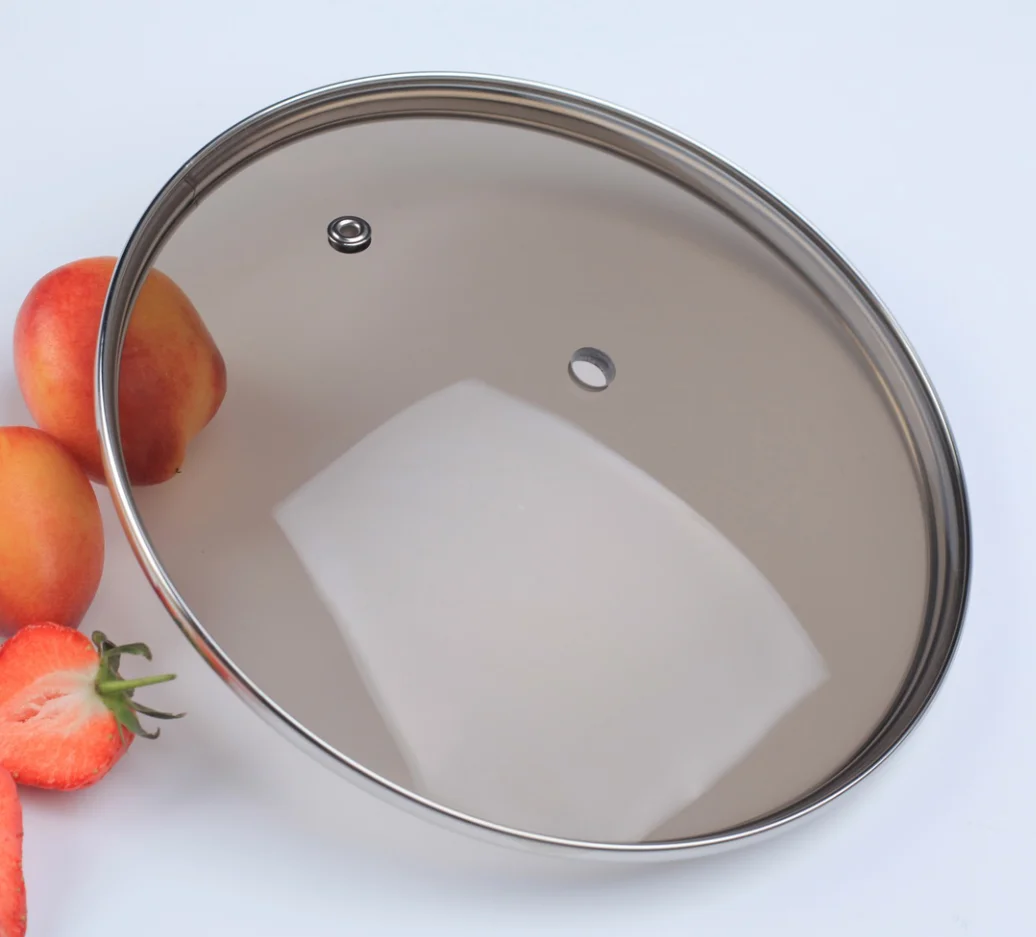 4mm glass lid pan glass lid G type tempered glass lid with 201ss rim and bakelite knob handle for pan frying pan