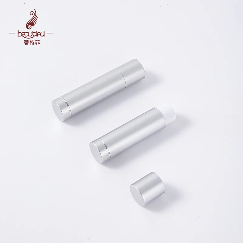 premium aluminum shell metallic matte silver 4.5g empty twist up lip balm container with applicator
