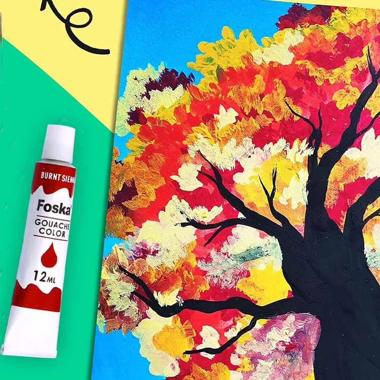 Foska Rich Quality and Opaque Coverage 12 Vibrant Colors Gouache Paint Sets for Artists with 0.4oz 12ml Tube Package