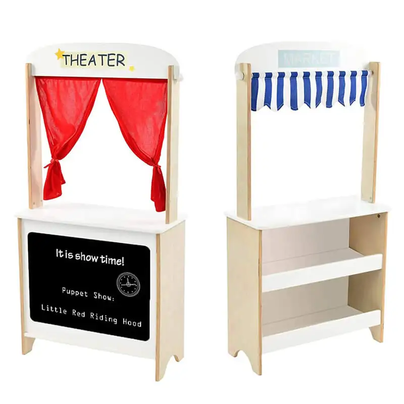 Double sided drawing easel with paper roller and magnetic board, adjustable height wooden easel for kids