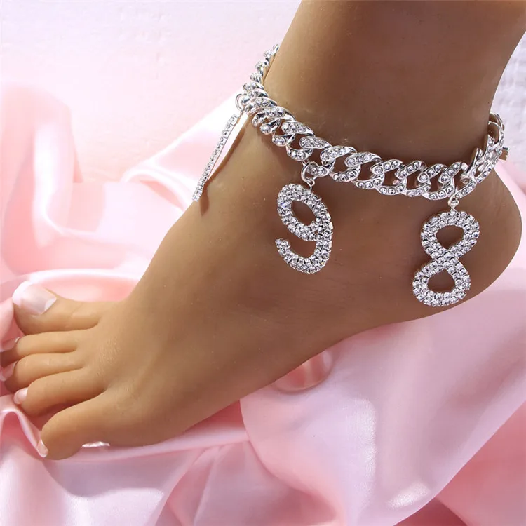 
New Hip Hop Cuban Chain Anklet Fashion Personality Trend Digital Year Pendant Anklet Custom Anklet 