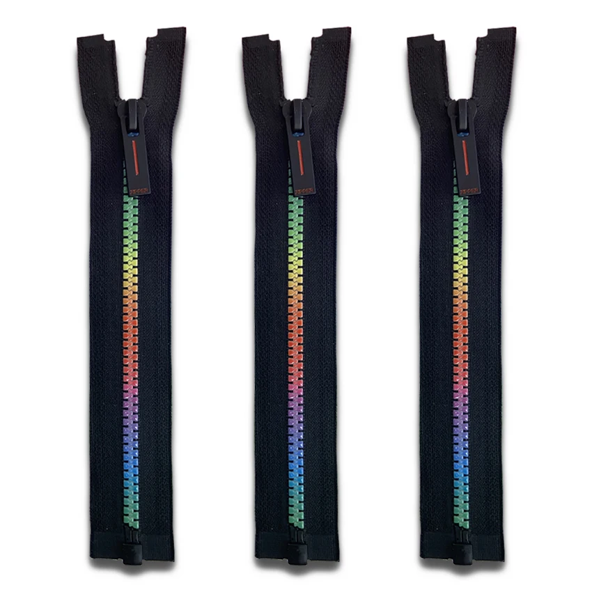 Custom Multi Color Printing Teeth Rainbow Zipper With Resin End 5# Black Plastic Zipper For Handbags