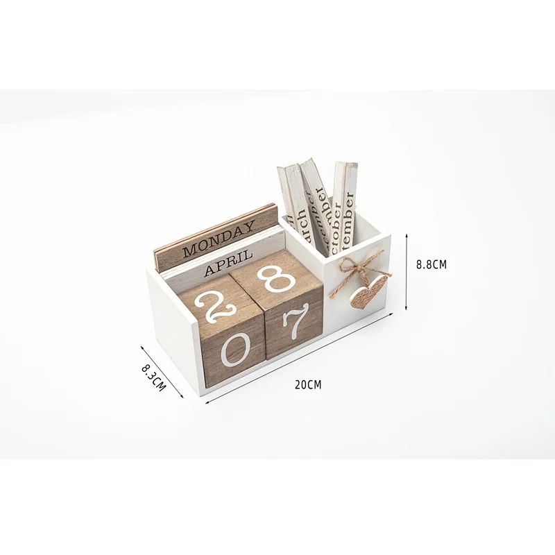 Wood Block Calendar Month Date Display Office Desk Accessory Desk Calendar With Plastic Accessories