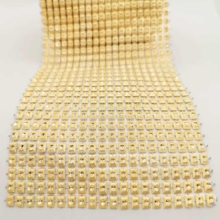 wholesale 20 row Artificial rhinestone golden sequins Mesh Wrap ribbon for sandals decor