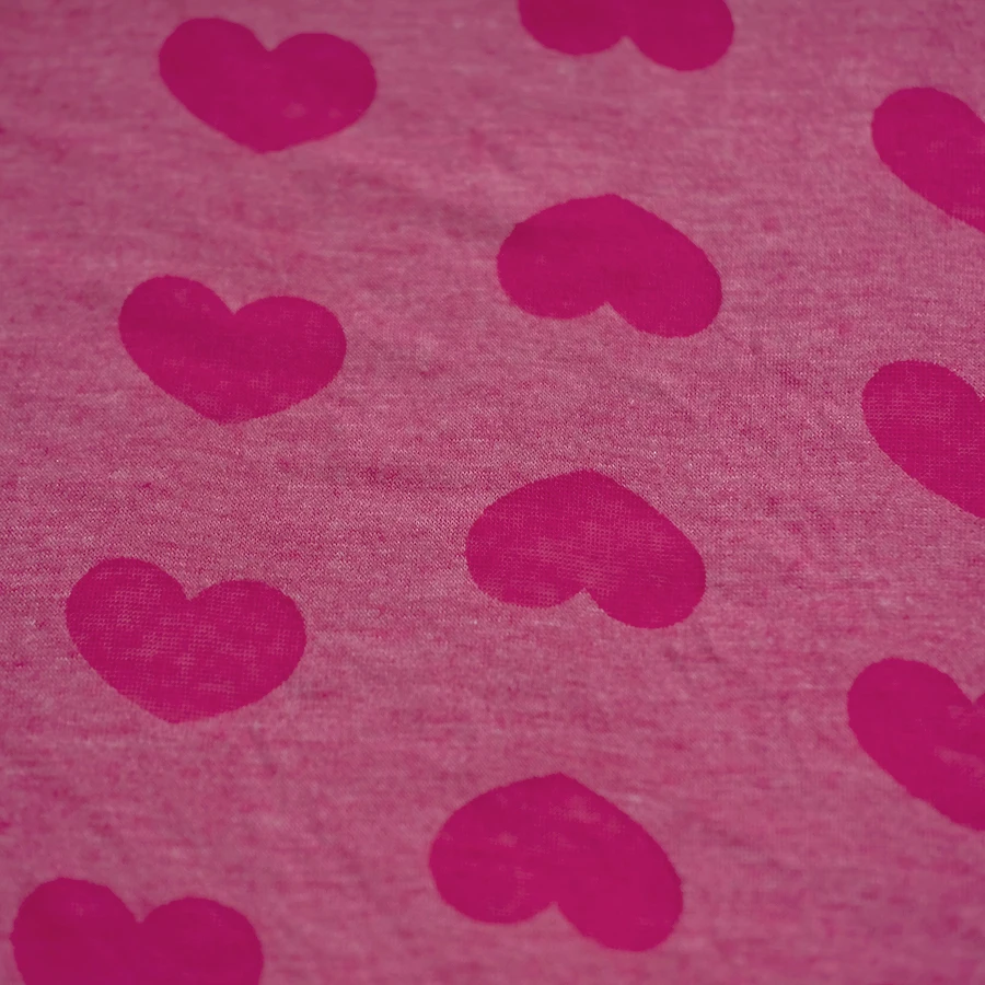 custom lightweight 115gsm 95% polyester 5% spandex burnt out heart-shaped printed knitting jersey fabric