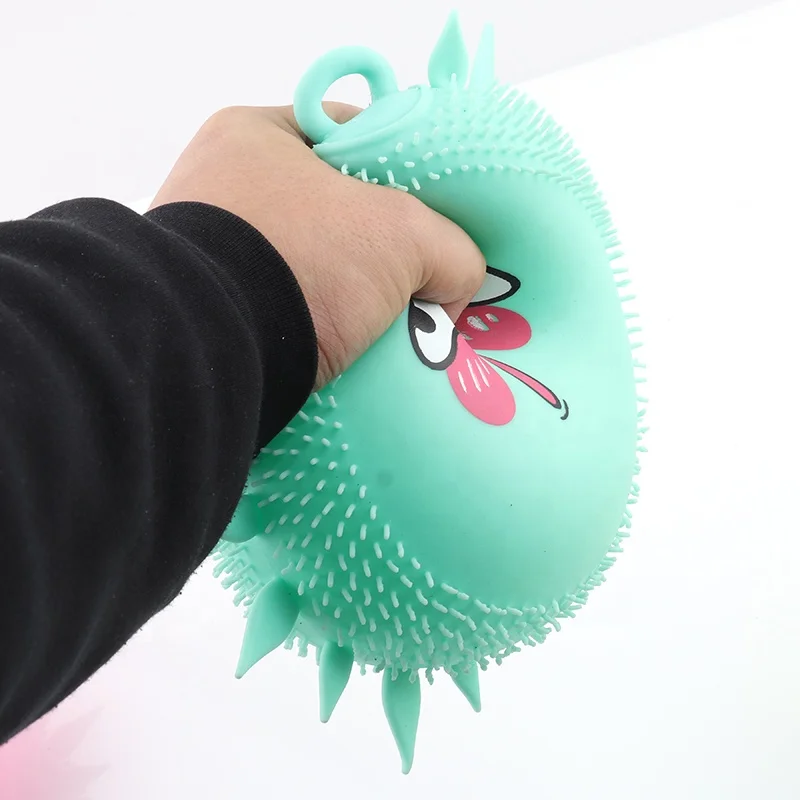 Yiwu Superstar The best factory hot sales TPR Sun Designed Puffer Ball, stress squeeze toy light up animal puffer ball for kid