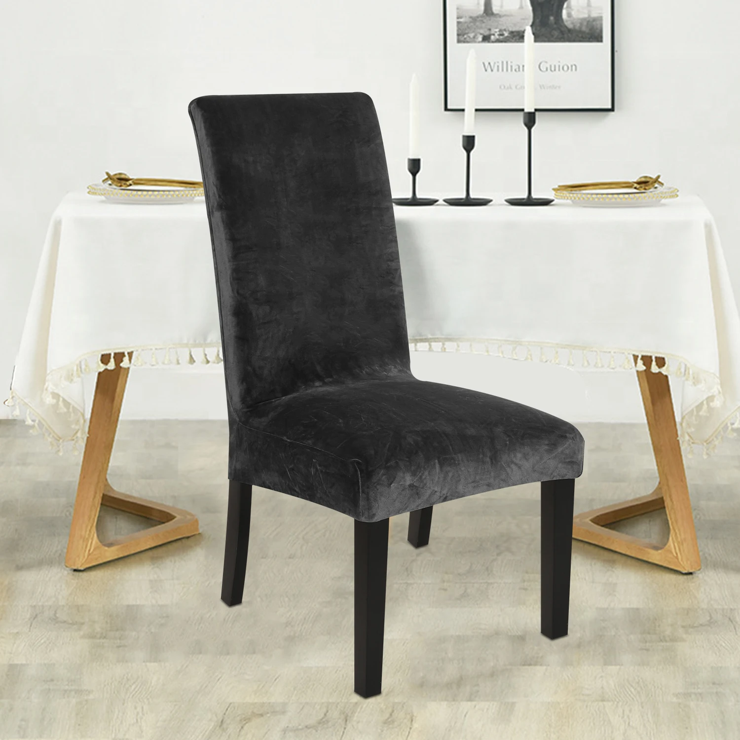 4 Pieces Velvet Fabric Cheap Chair Covers Universal Size Stretch Chair Covers Seat Case Slipcovers For Dining Room