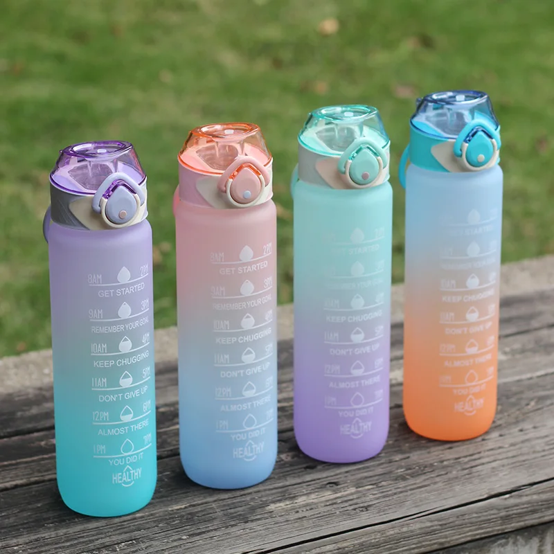 Hot Selling 1L Large Capacity Water Bottle Time Reminder Frosted Cup Outdoor Sports Fitness Cup With Bounce Cover Time Scale