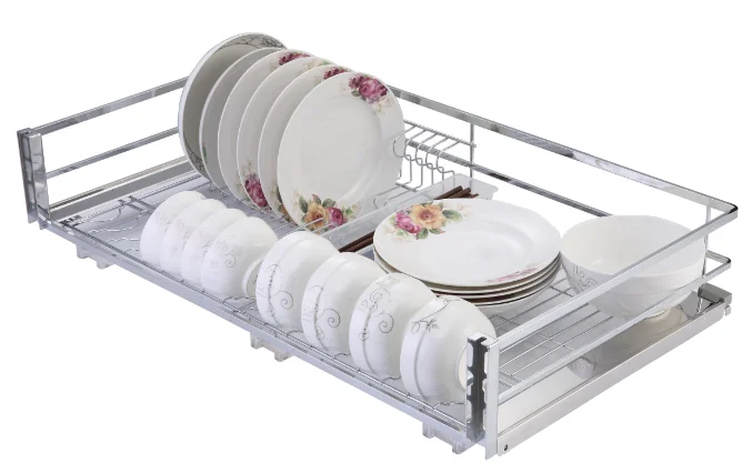 Soft close kitchen pull out dish rack
