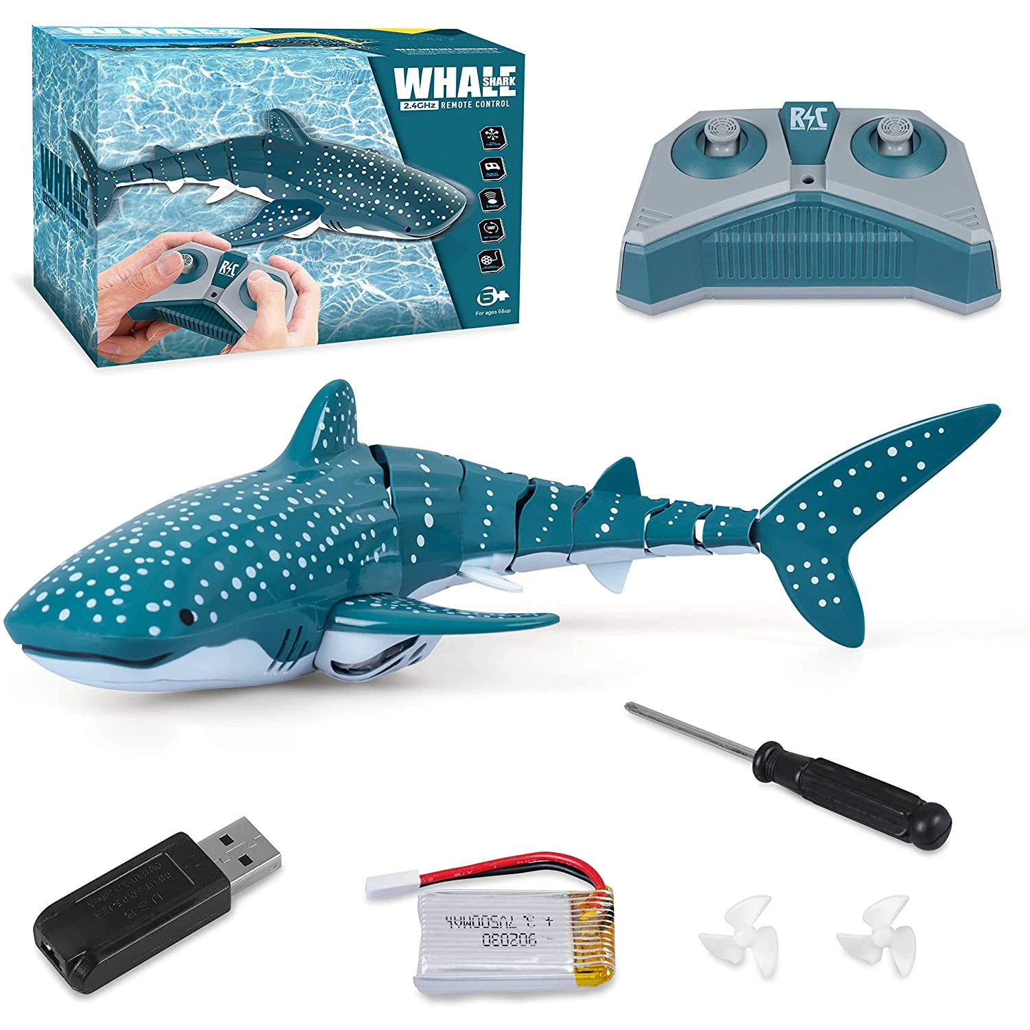 NK Toy RC Whale Shark Toys 2.4GHz Fish Boat Electric Animal Water Toy for Swimming Pool Lake Remote Control Shark Boat