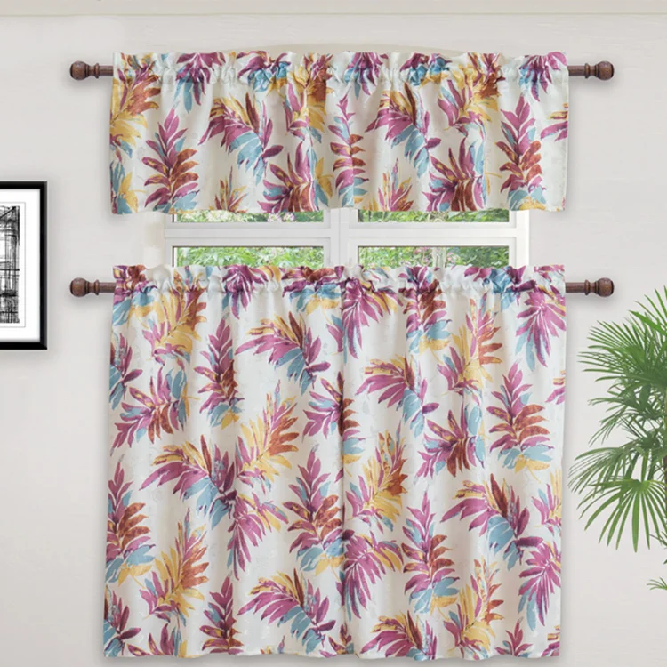 floral leaf print kitchen window curtain set for household the kitchen curtains set