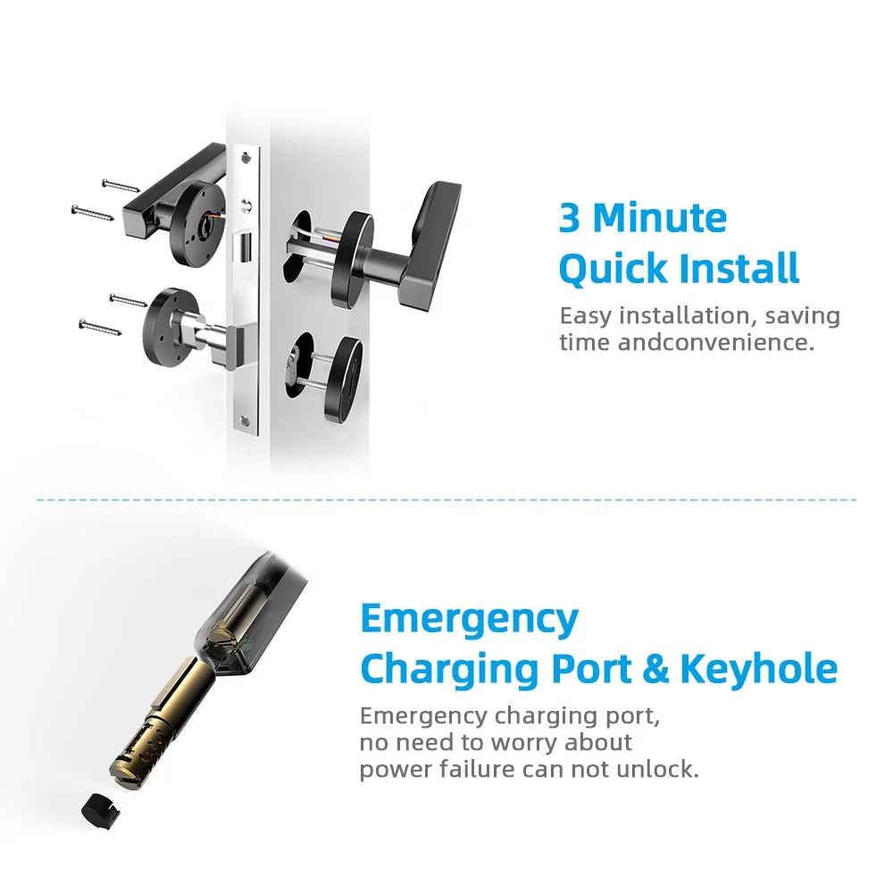 Safes Anti Theft BLE WiFi APP Fingerprint Key Electrical Lever Door Handle Lock