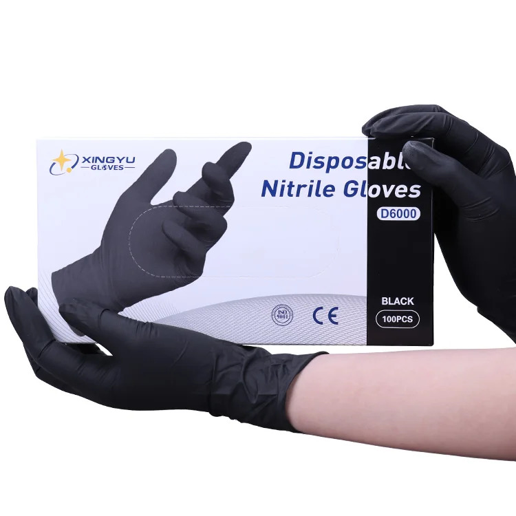 XINGYU CE 4Mil 5Mil 6Mil  Disposable Nitrile  Glove Black Work  Examination   Powder Free Disposable Nitrile Gloves