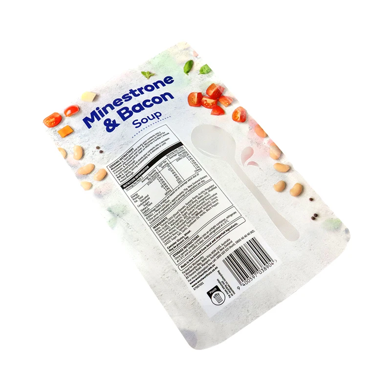 Factory price flexible frosted white stand up food pouch vegetable meat soup bag with window