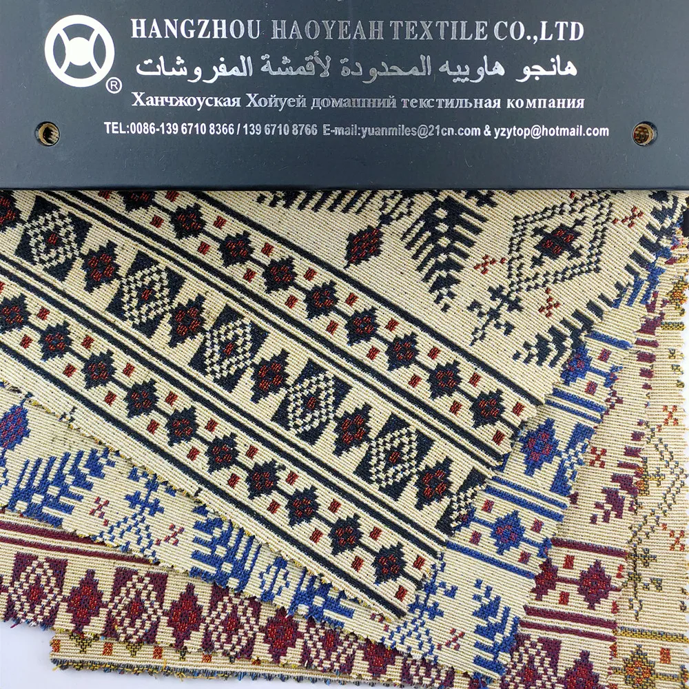 Yarn dyed national style geometry polyester/cotton jacquard fabric suitable for sofa cushion tablecloth backpack bags shoes