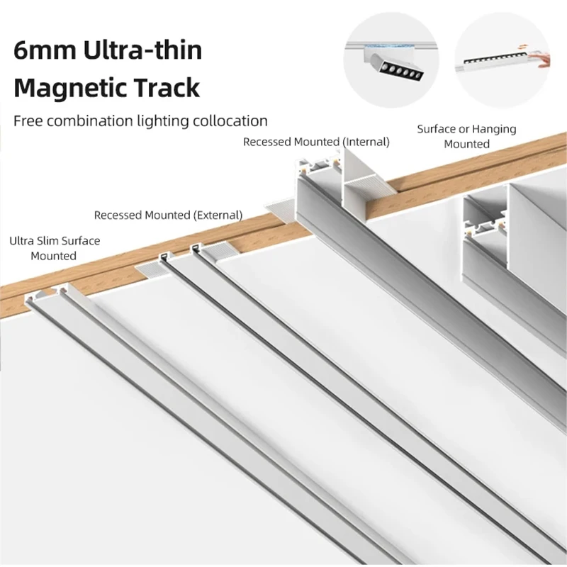 2 Wires Aluminum Magnet Track Rail DC24V 48V Tuya Wifi Zigbee Magnetic Track Lamp Surface Mounted Magnetic Ttack Light System