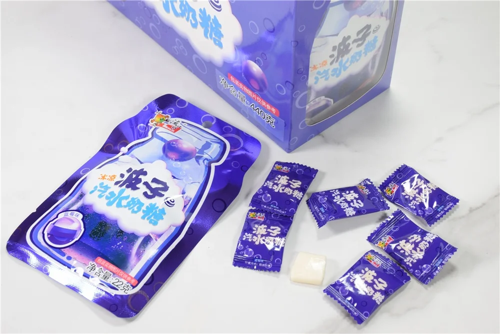 Newest Custom Soda Milk Sweets Candy China Factory Custom Strawberry Blueberry Milk Candy Custom Candies Manufacturers