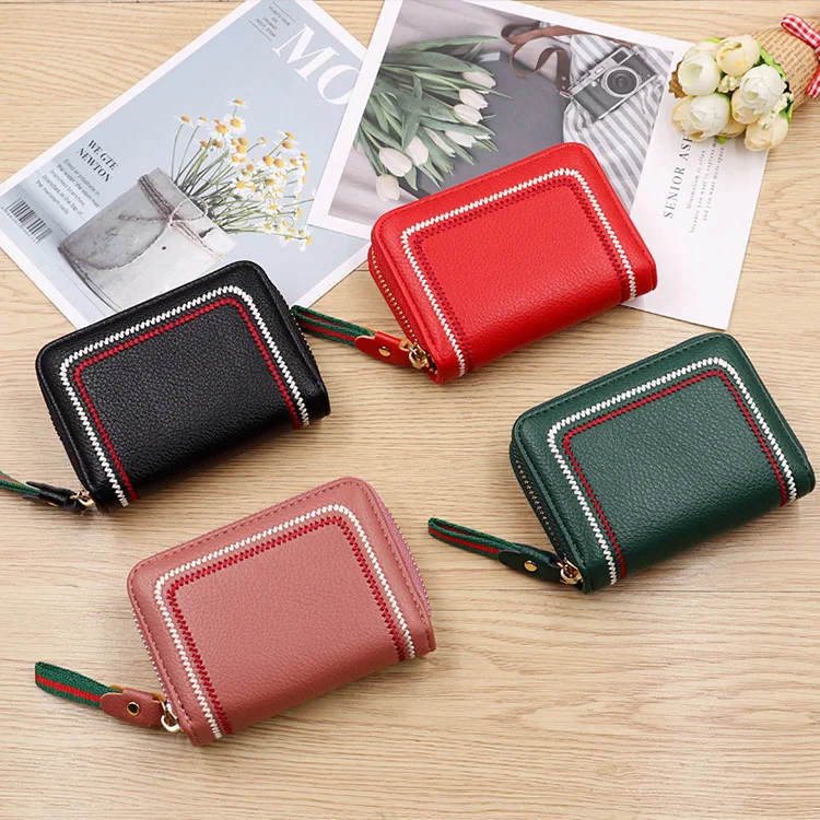 Hot Sale Ladies Coin Purse Zip Student Wallets Wristlet Fashion Short PU Leather Women Credit ID Card Wallet