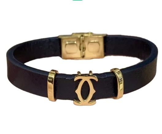 Европейский и американский позолоченный металлический кнопочный застежка из титановой стали брендовый Широкий Кожаный Браслет-манжета браслеты для женщин