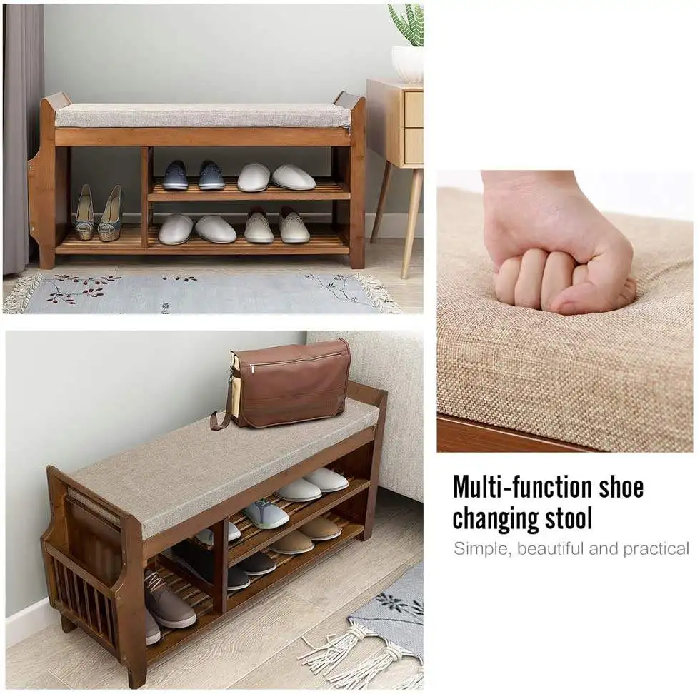 Wholesales 3 Layer Entryway Shoe Display Storage Organizer Wooden Bamboo Shoe Rack With Seat For Home office