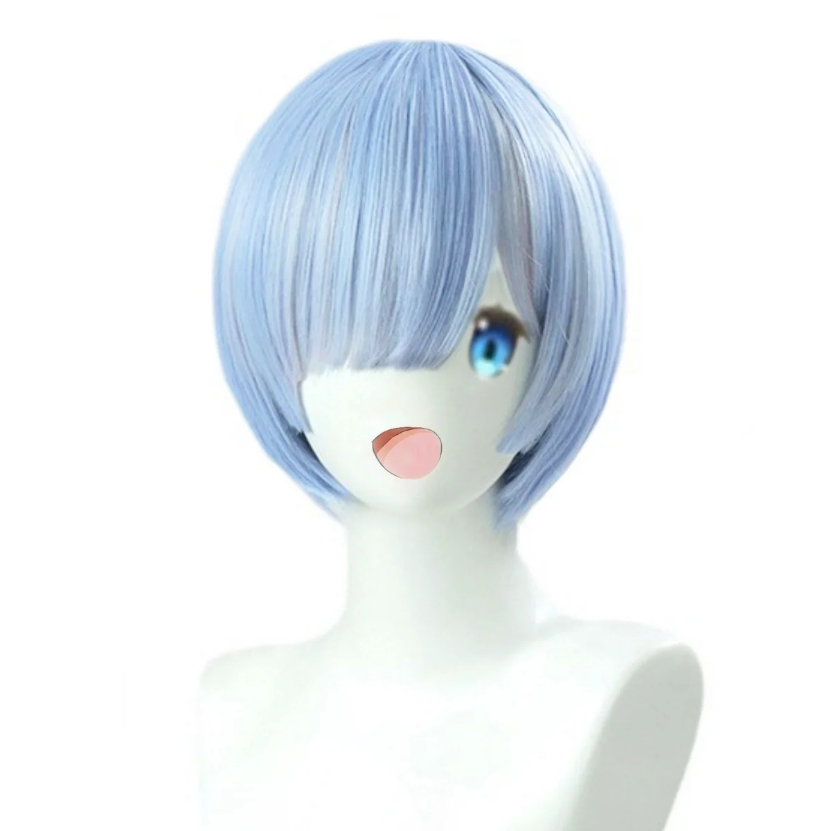 Anxin Rem Wig with Headband X Pins Flower Bow Anime Rem Cosplay Wig Short Blue Bob Wig for Women Girls