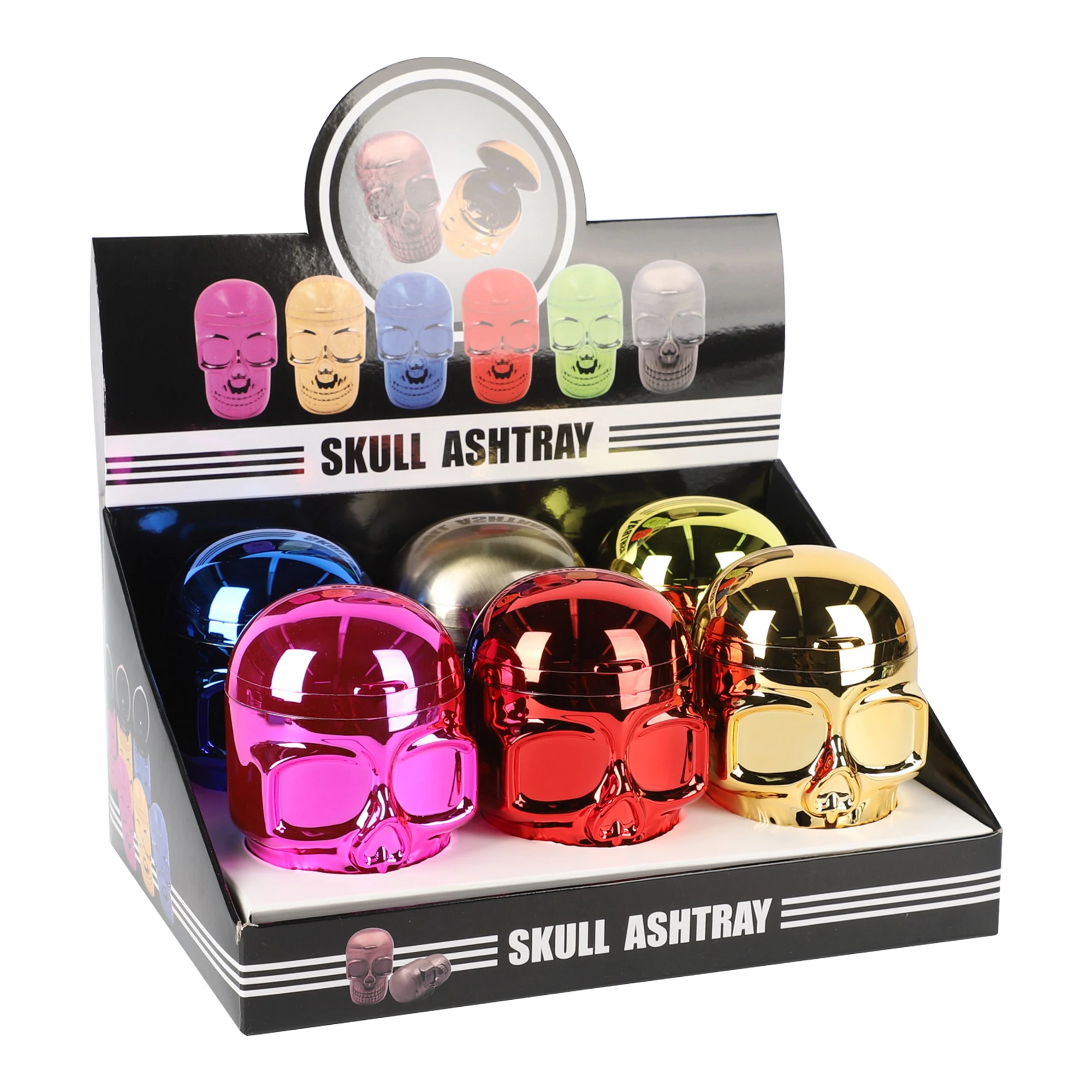 UKETA customized display box car ashtray smellproof windproof skull shape ABS plastic car ashtray with Led light