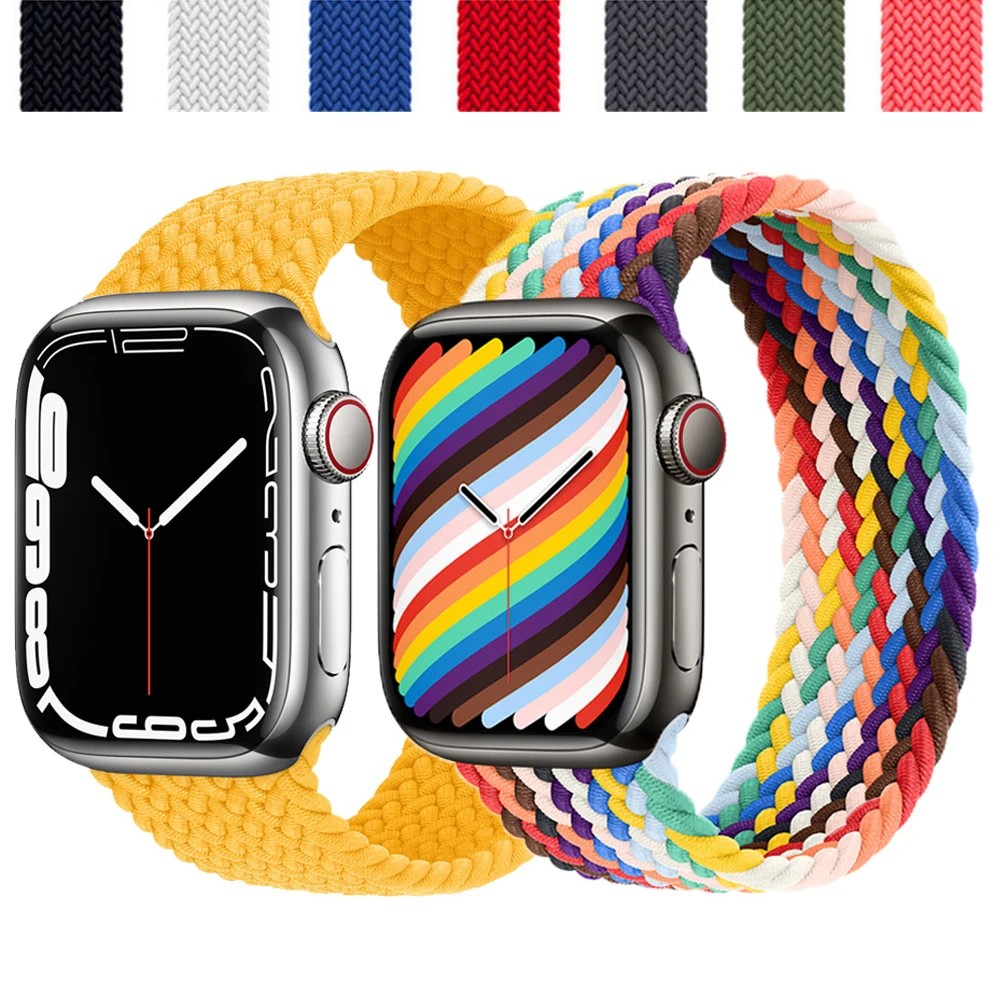 Ремешок плетеный нейлоновый для Apple Watch band 44 мм 40 45 41 эластичный тканевый браслет iWatch series 3 4 5 SE 6
