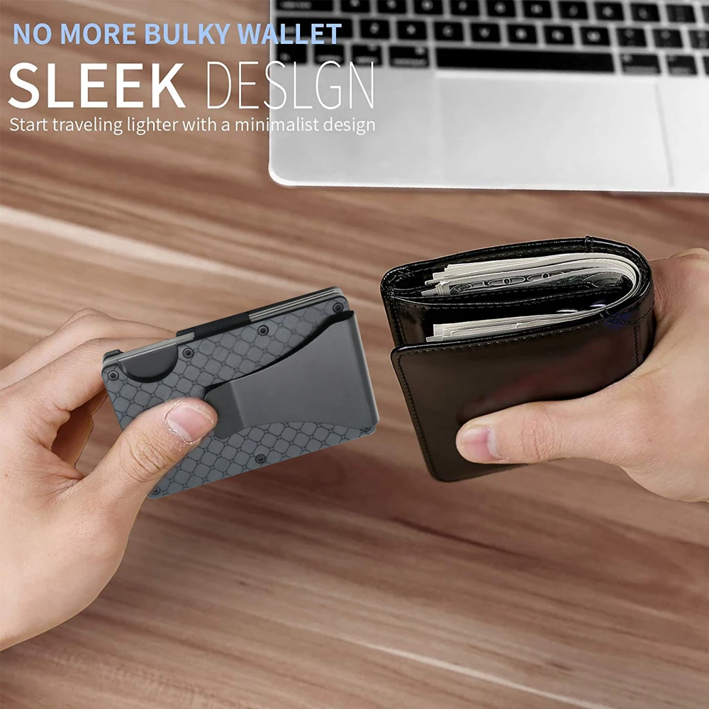 Индивидуальный Стильный тонкий алюминиевый металлический кошелек с зажимом для денег для мужчин, вмещает до 15 карт, RFID-блокировка, минималистичный держатель для карт, кошелек