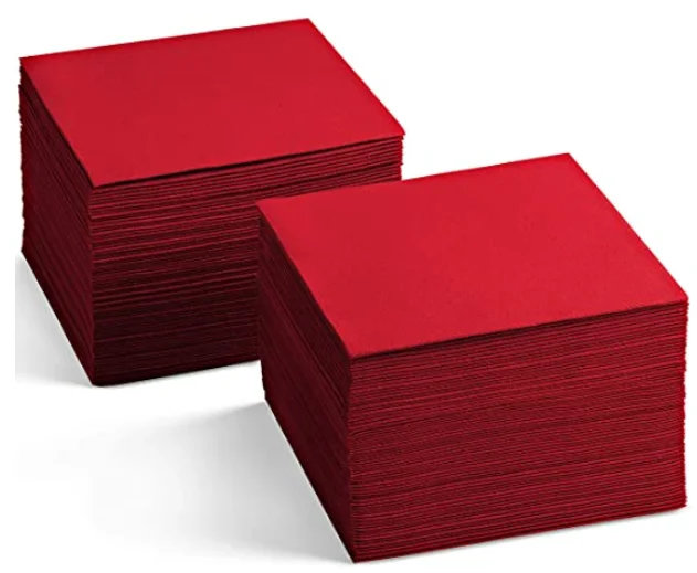 Linen-Feel Colored Cocktail Napkins -  Cloth-Like FLAME RED Dessert And Beverage Napkins .For Restaurant, Bar, Cafe,