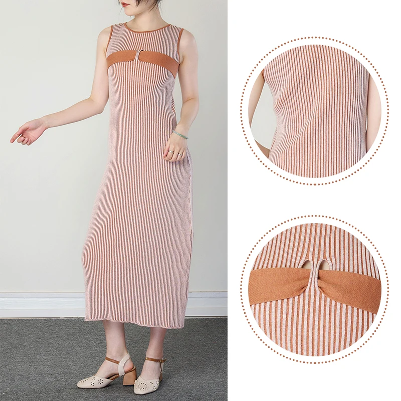 2023 Hot Selling Elegant Young Solid Color Temperamental Commute Knitted O Neck Long Sleeve Dress For Women